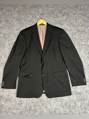 Hugo Boss Blazer Mens 44R Black Single Breast Wool Union Made USA Two Button